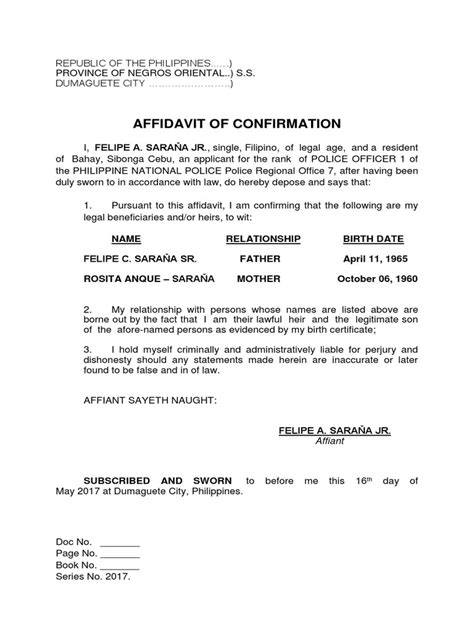 affidavit of confirmation pnp applicant